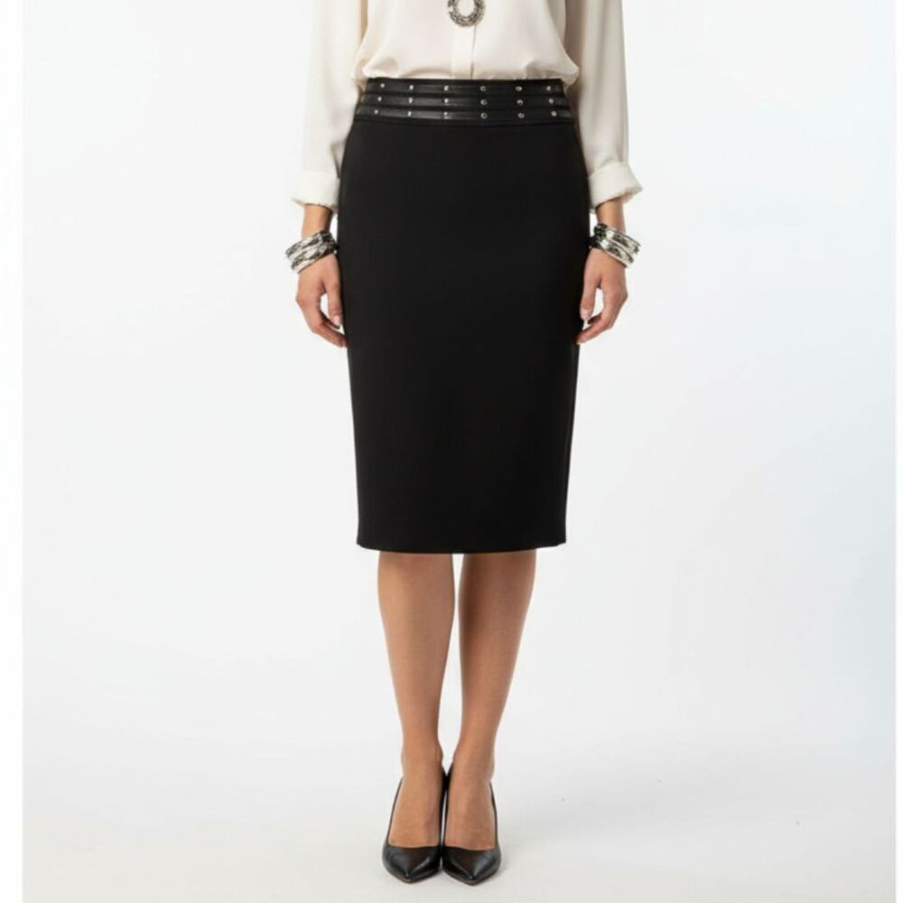 New York & Co. Black Leather & Studded Waist Midi Skirt M